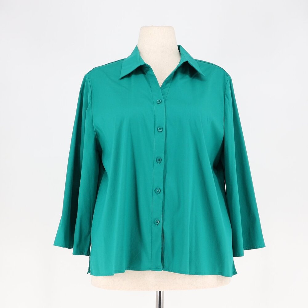 CHICO'S Flare Sleeve Emerald Green Button Down Blouse Top Size 2 (12/L)